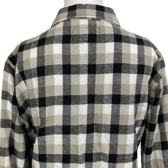Current Elliot Shirt Womens Sz S Black Beige Plaid Flannel Fringe Button Up - Picture 5 of 9